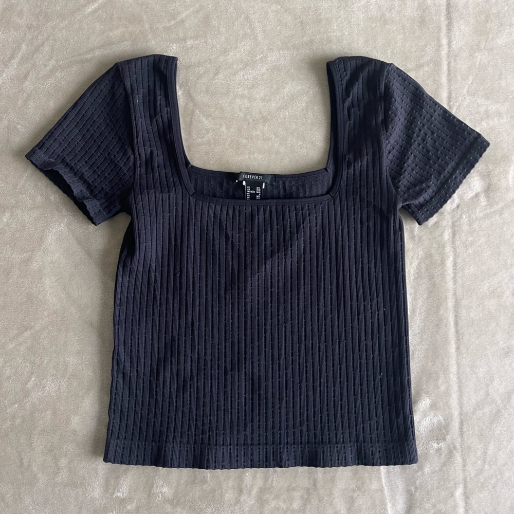 Forever 21 Black Ribbed Crop Top